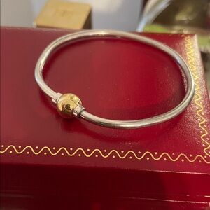 Two-Tone Silver Bangle Bracelet with Gold Accent Ball Cape cod bangle